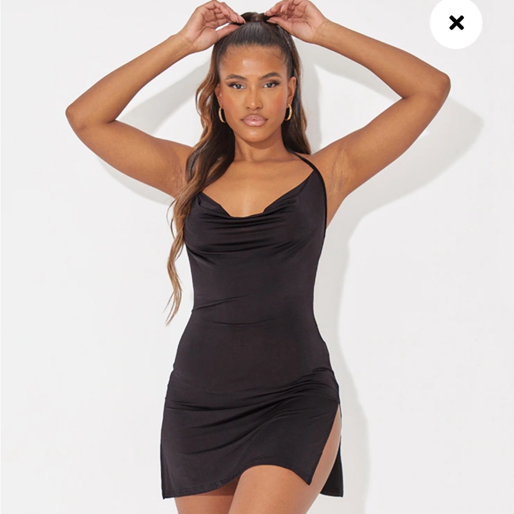 Pretty Little Thing Black Slinky Halterneck Cowl Dress